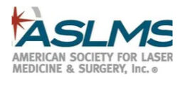 Logo of the American Society for Laser Medicine & Surgery, Inc. featuring the acronym ASLMS in stylized blue font.