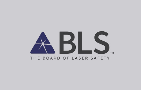 Logo of BLS with a blue triangular laser symbol and text 'THE BOARD OF LASER SAFETY' beneath.